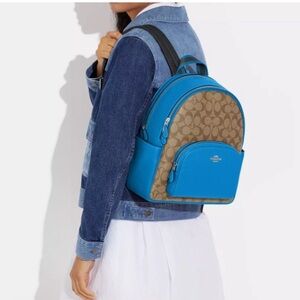 NWT COACH Court Backpack CJ593 In Khaki/
Racer Blue Signature Canvas Authentic